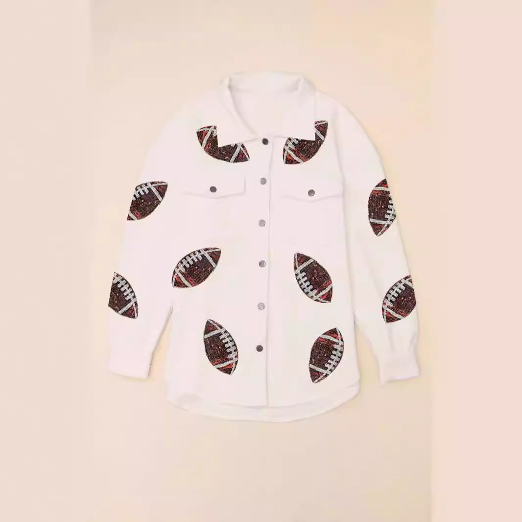 Damen Oversized Jacke mit Football-Design und praktischen Taschen Sovae