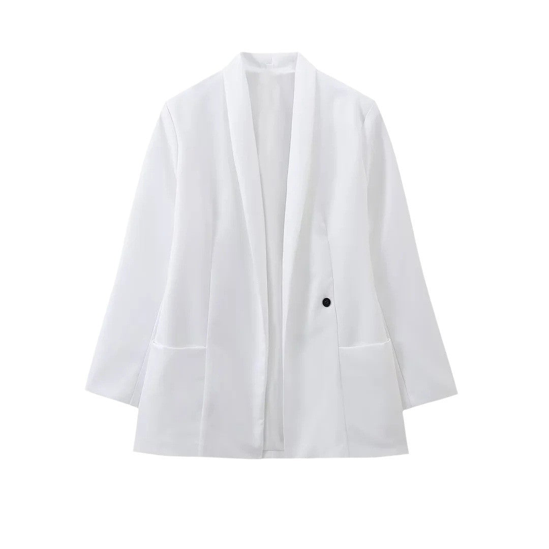 Damen elegante Blazerjacke mit schimmerndem Stoff und tiefem V-Ausschnitt Sovae