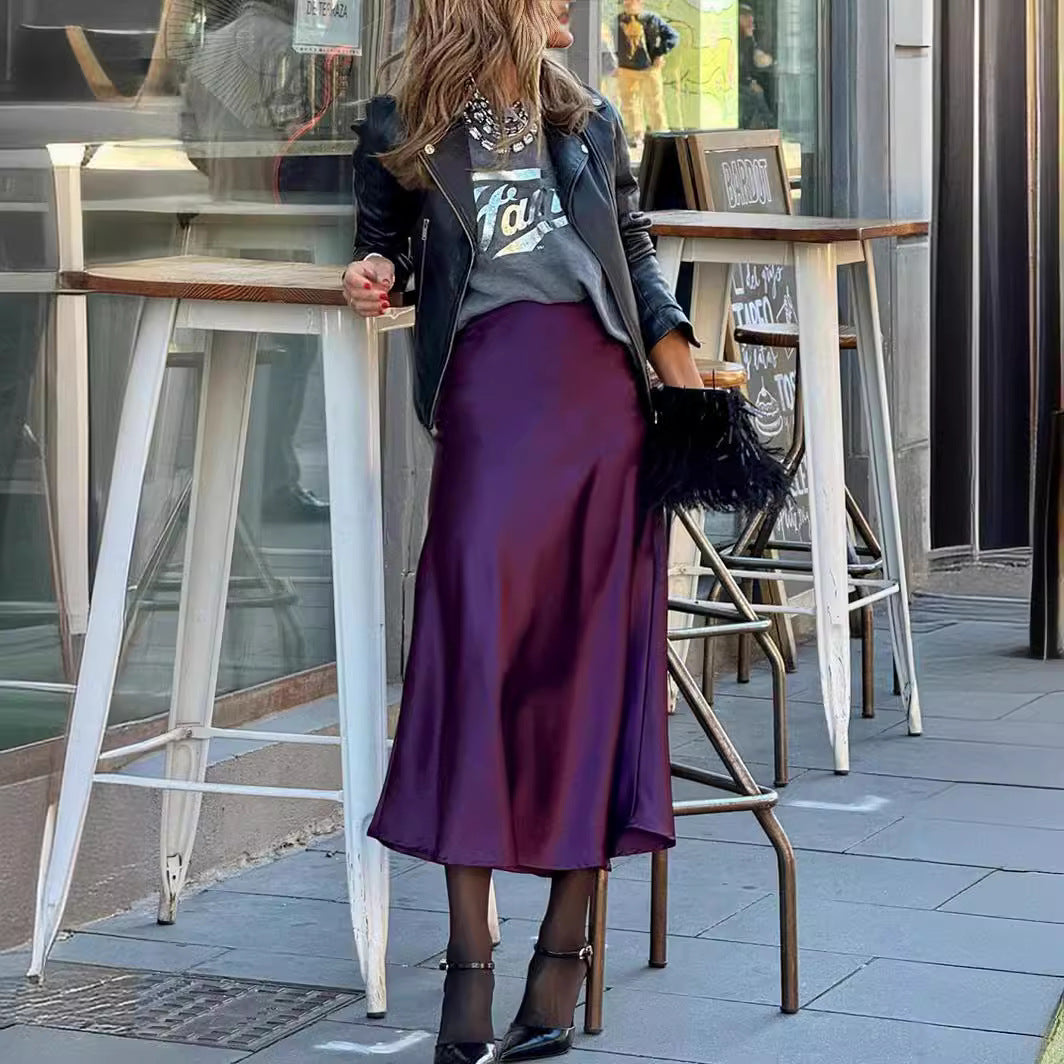 Damen Eleganter Maxi-Rock aus seidig-fließendem Material mit hohem Bund Sovae