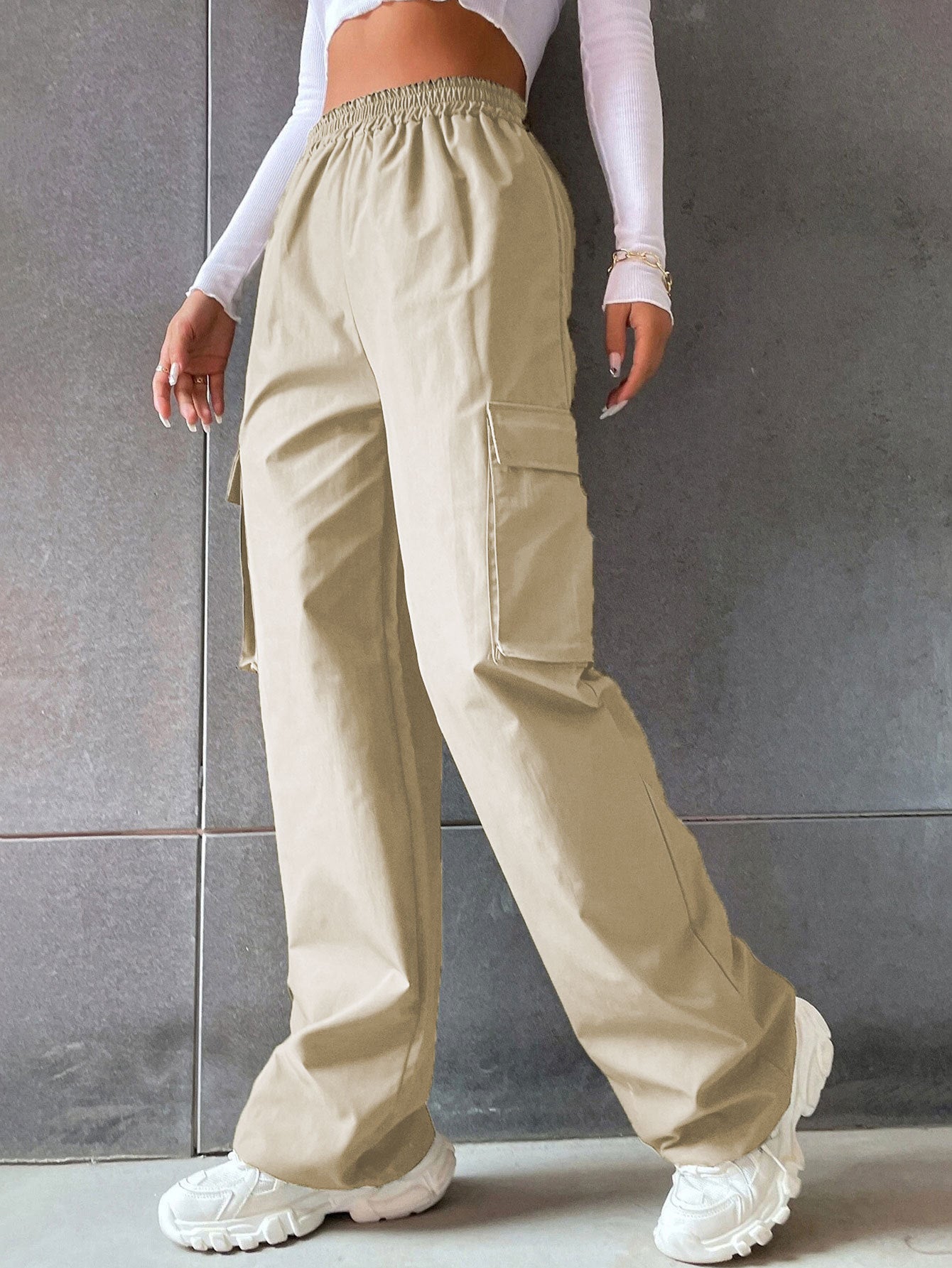 Damen Cargo Hose mit elastischem Bund und praktischen Seitentaschen Sovae