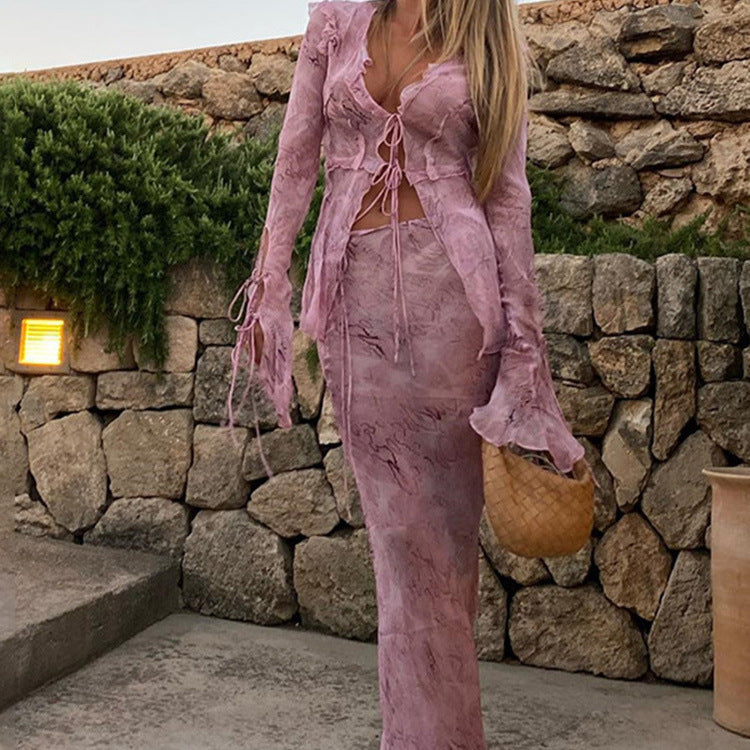 Damen Elegantes Cut-Out Maxikleid mit fließendem Stoff und raffinierten Rüschendetails Sovae