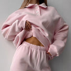 Damen lässiger und modischer Oversized Jogginganzug mit Knopfleiste Sovae