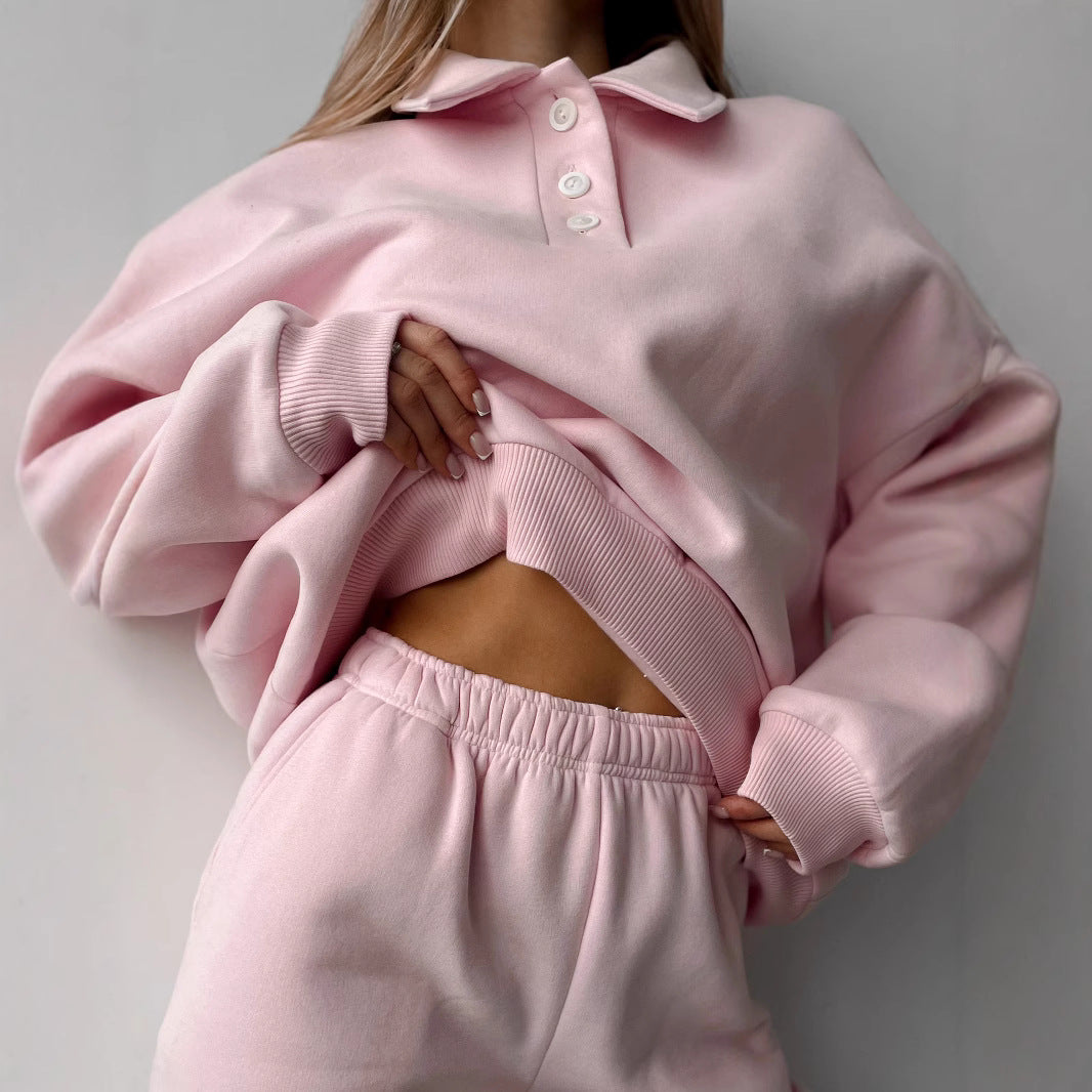 Damen lässiger und modischer Oversized Jogginganzug mit Knopfleiste Sovae