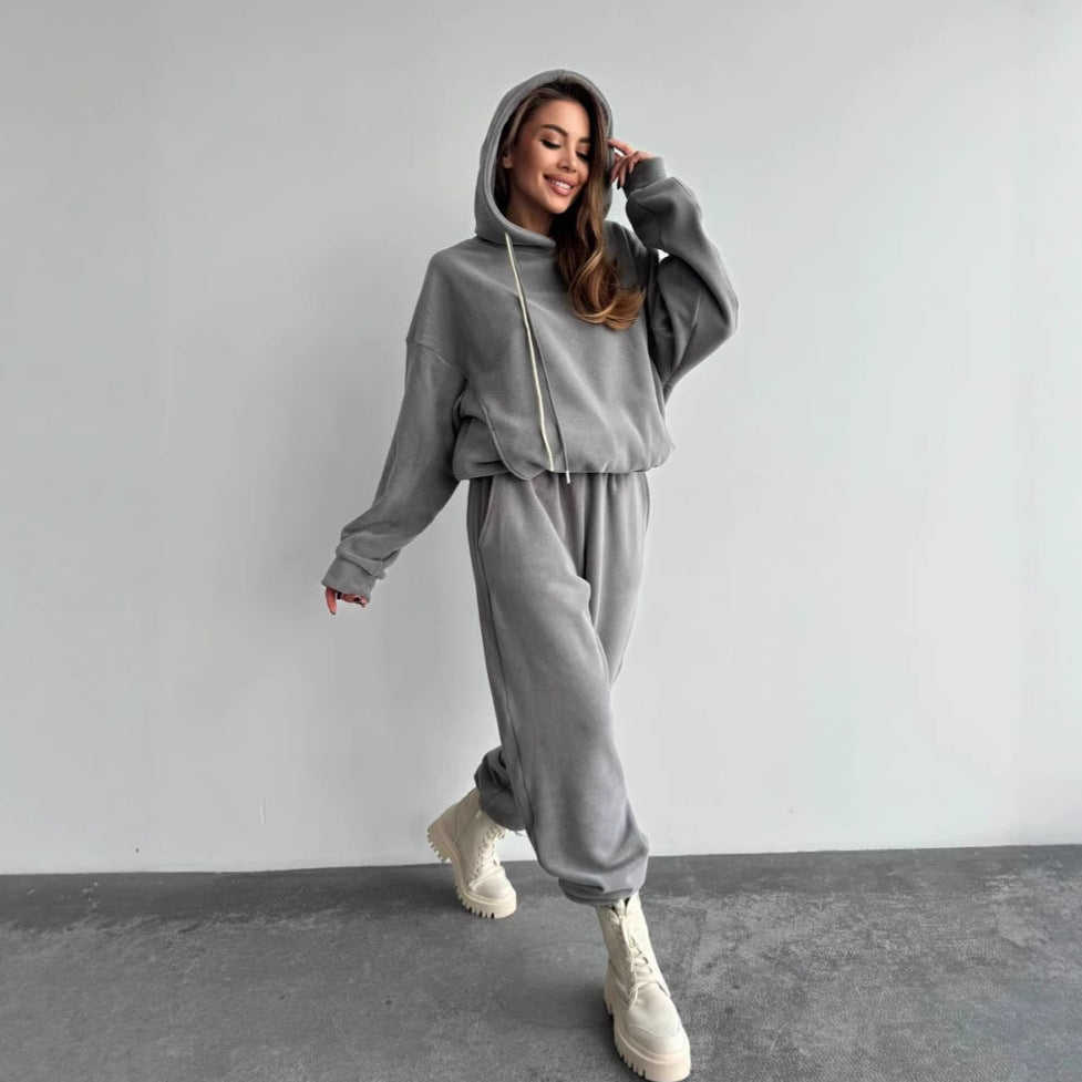 Damen Fleece-Lounge-Hose und Kapuzenpullover Set Sovae
