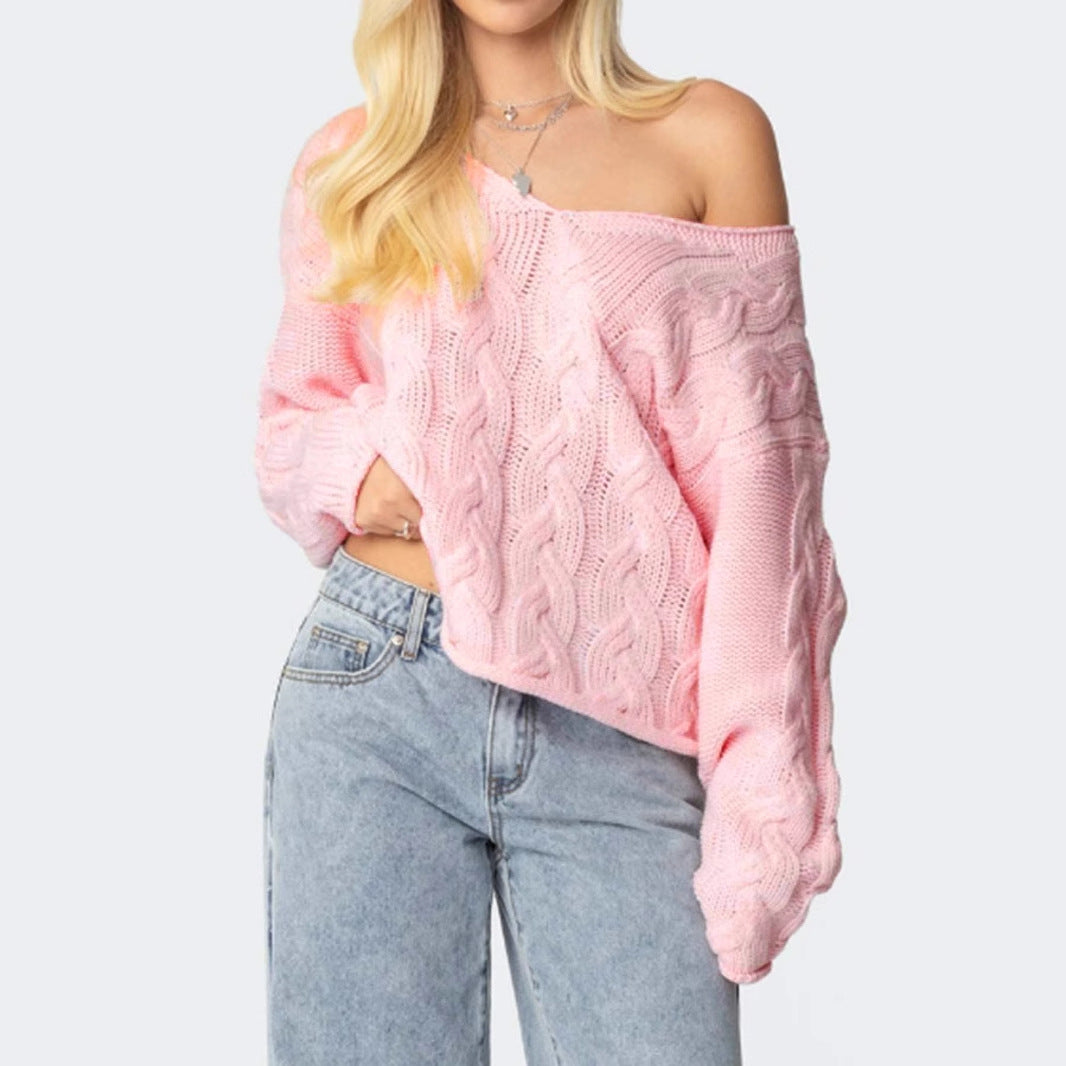 Damen Grobstrickpullover mit tiefem V-Ausschnitt und lässiger Silhouette Sovae