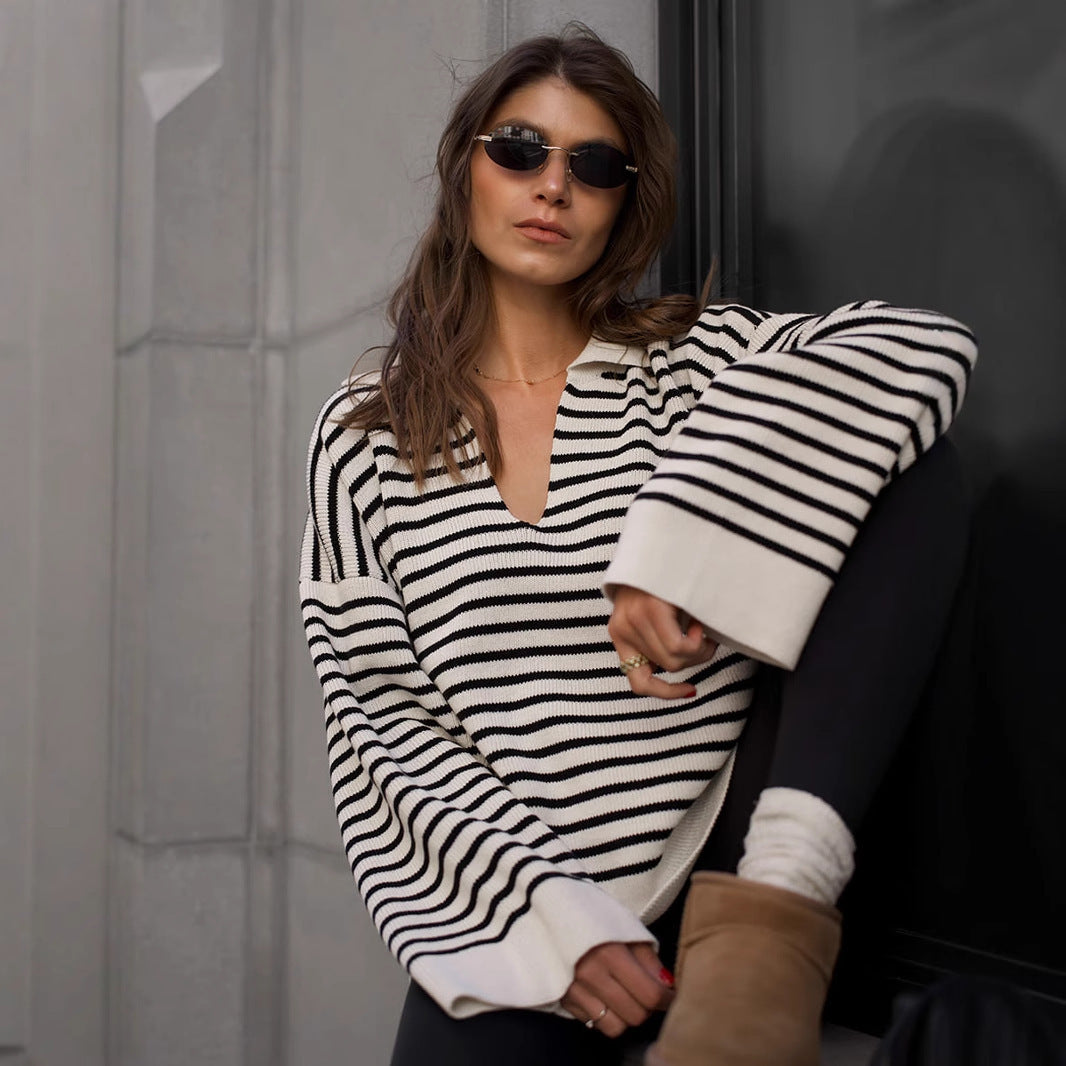 Damen Pullover mit weitem Schnitt und V-Ausschnitt Sovae