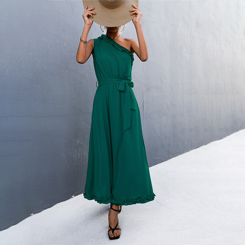 Damen Maxikleid mit schulterfreiem Design und eleganter Rüsche Sovae
