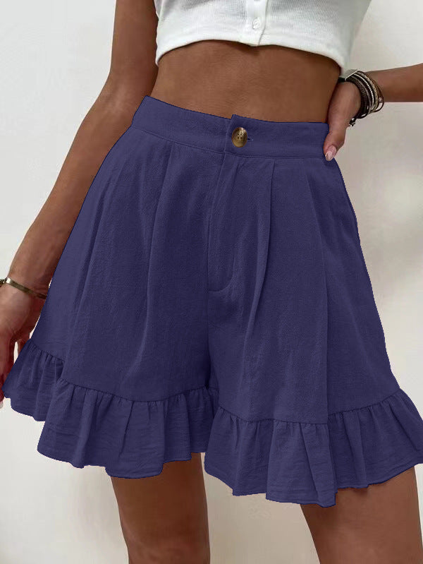 Damen Volant-Shorts mit elastischem Bund und seitlichen Taschen Sovae