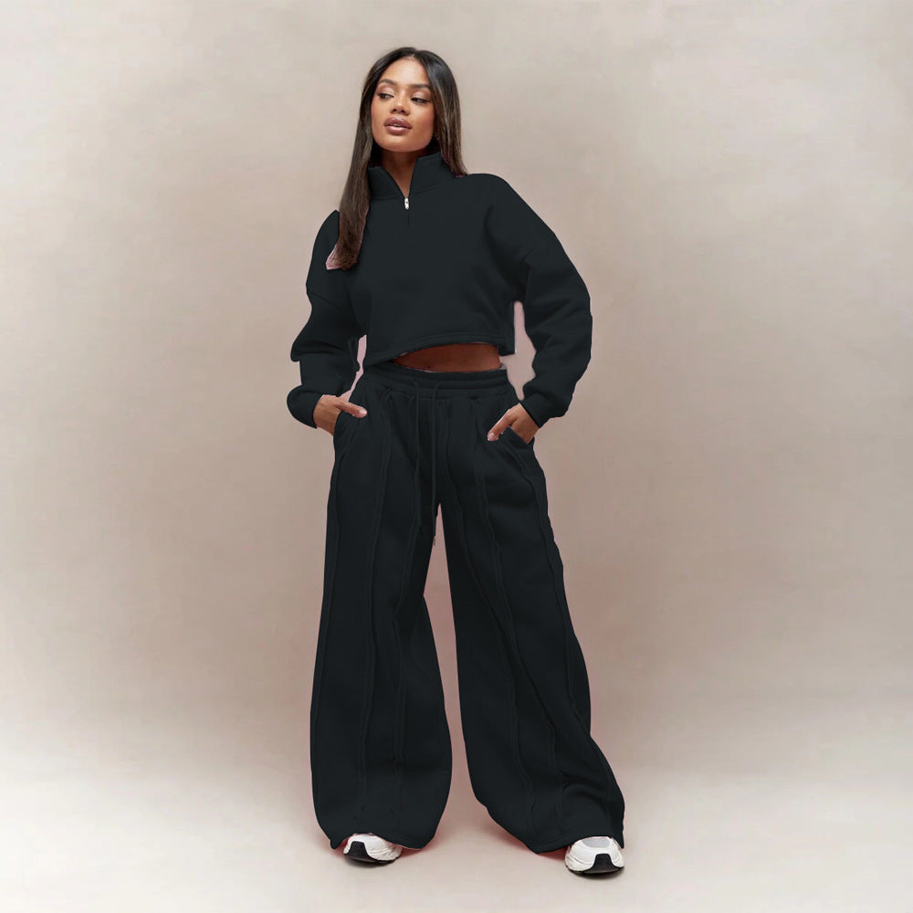 Damen cropped Sweatshirt mit Reißverschluss und bequeme Jogginghose Sovae