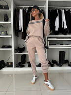 Damen sportliches Loungewear-Set mit seitlichen Streifen Sovae