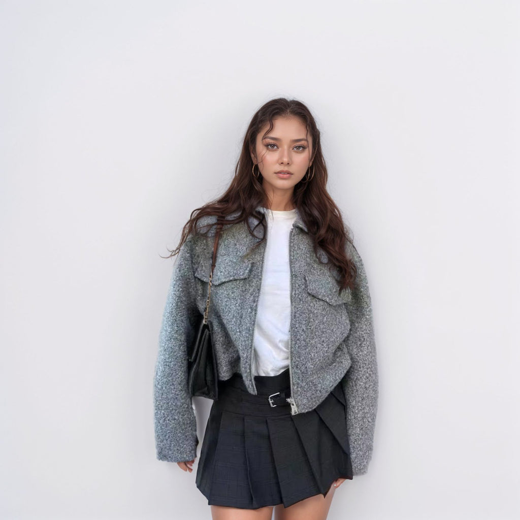 Damen trendige Wolljacke mit praktischen Taschen Sovae