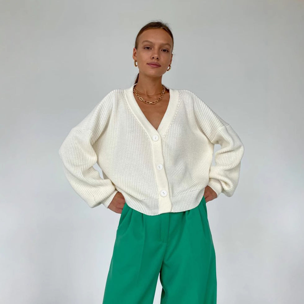 Damen kuschelige Strickjacke mit umschlagbaren Ärmeln und modischen Knopfdetails Sovae