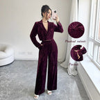 Damen eleganter Velours Jumpsuit mit seitlichem Reißverschluss Sovae