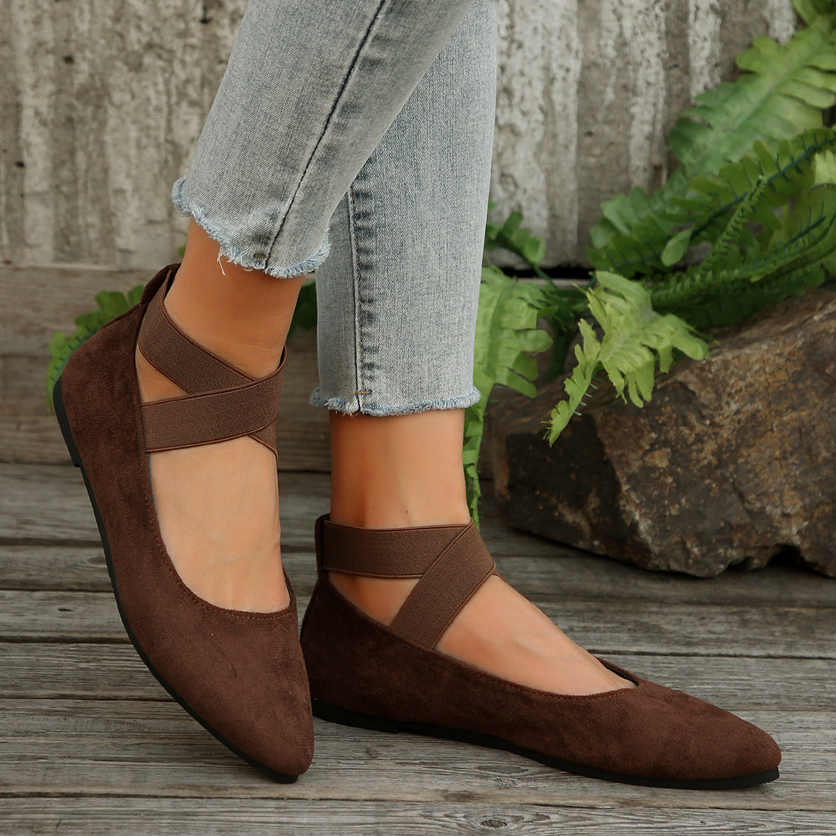 Damen elegante und bequeme Ballerinas mit elastischem Riemen Sovae