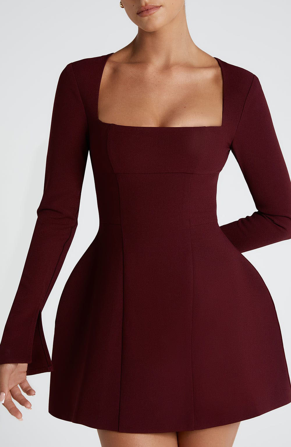 Damen Elegantes Minikleid mit Quadrat-Ausschnitt und ausgestellten Ärmeln Sovae
