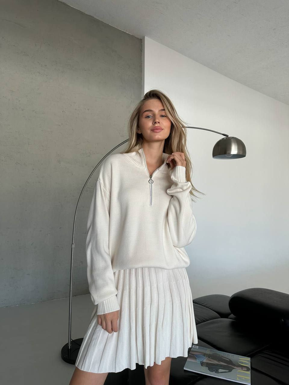 Damen cropped Strickpullover mit Reißverschluss Sovae