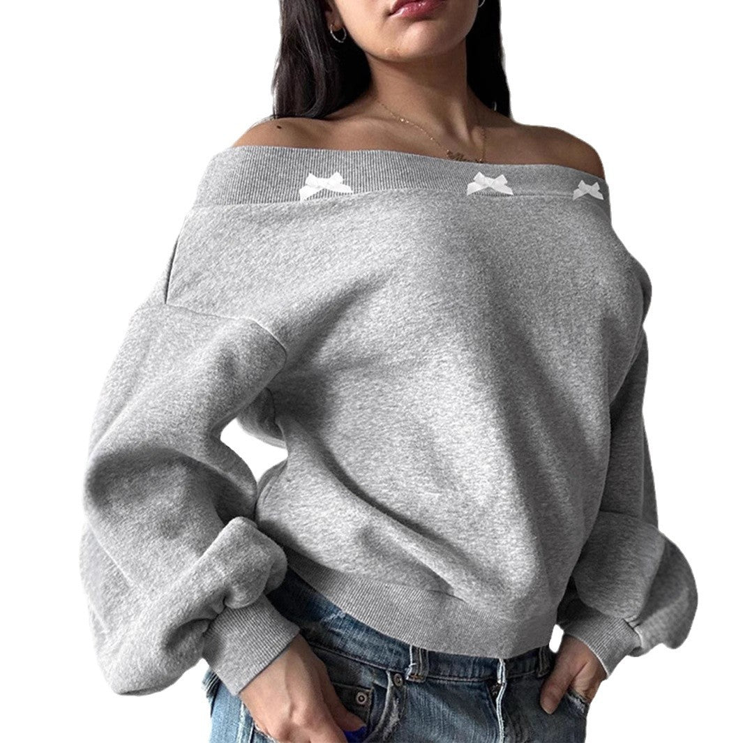 Damen Off-Shoulder Sweatshirt mit dekorativen Rüschendetails Sovae