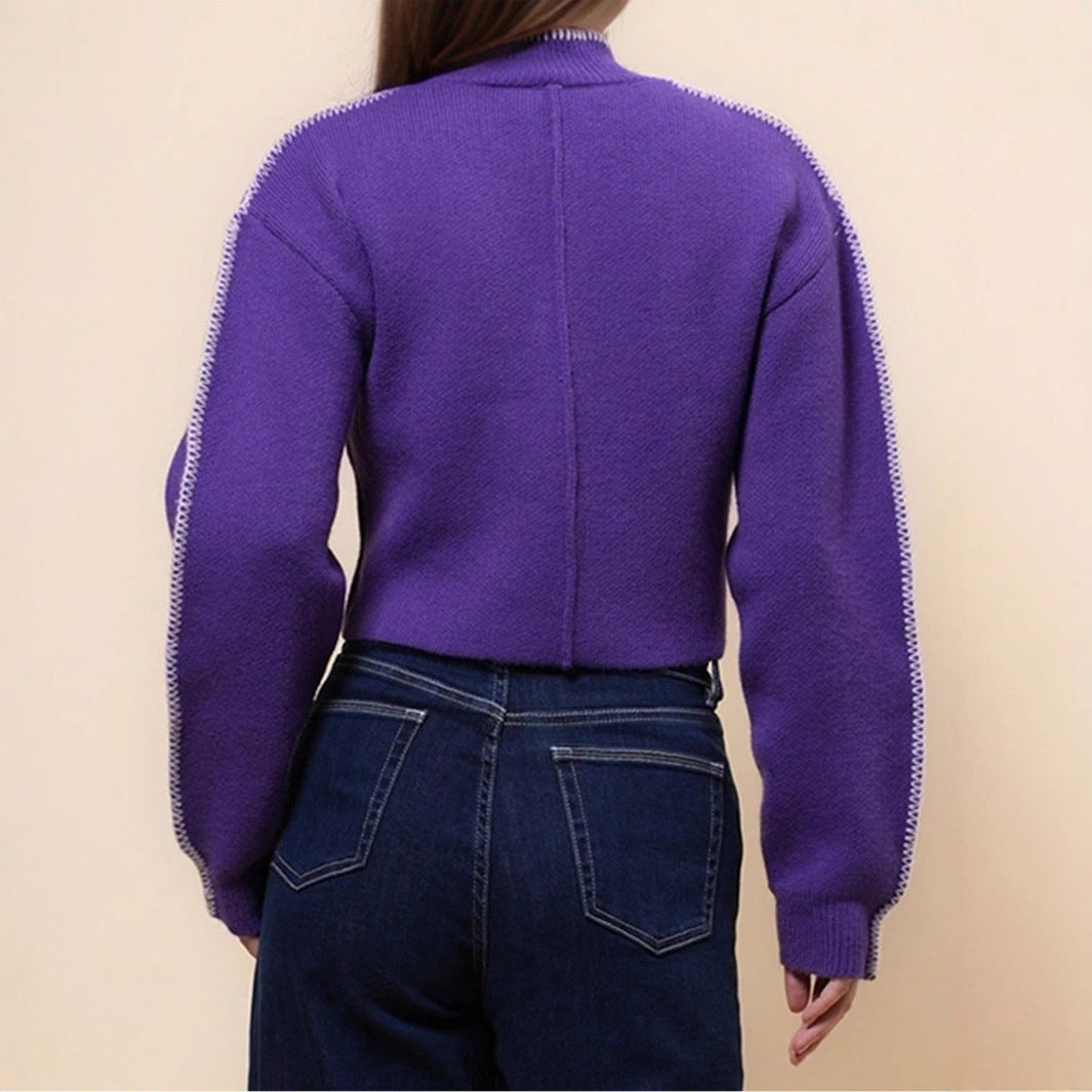 Damen stilvolle Strickjacke mit Knopfverschluss und hochgeschlossenem Kragen Sovae