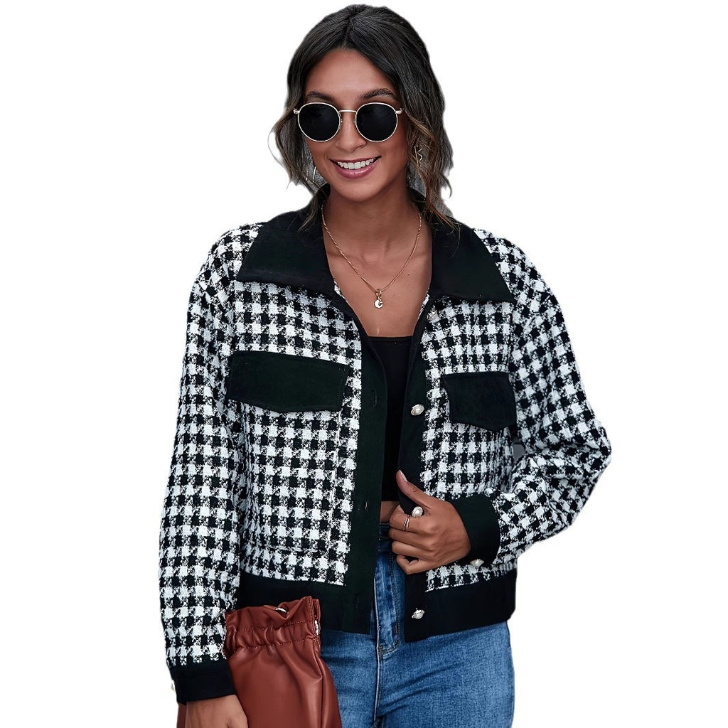 Damen gestepptes Karomuster-Jacke mit stylischen Detail Sovae