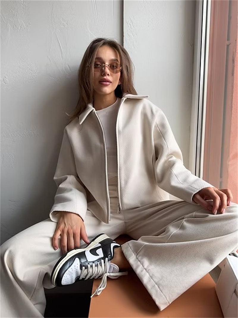 Damen elegante und lässige Jacke mit durchgehendem Reißverschluss Sovae