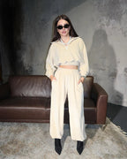 Damen sportliches Cropped-Set mit elastischem Bund Sovae