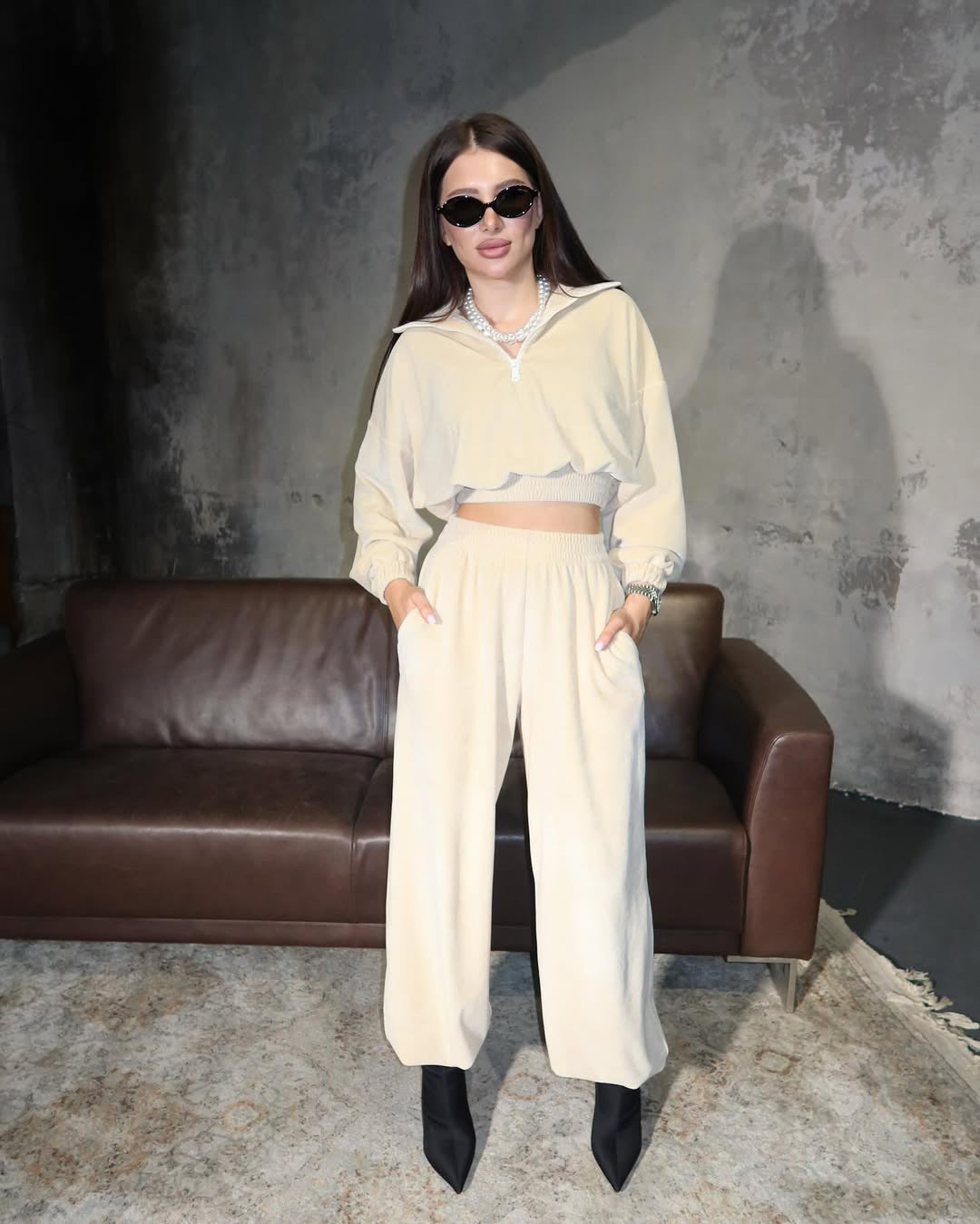 Damen sportliches Cropped-Set mit elastischem Bund Sovae