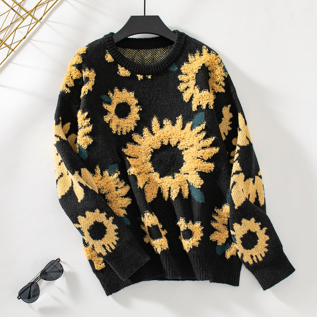 Damen kuscheliger Pullover mit Sonnenblumenmotiv Sovae