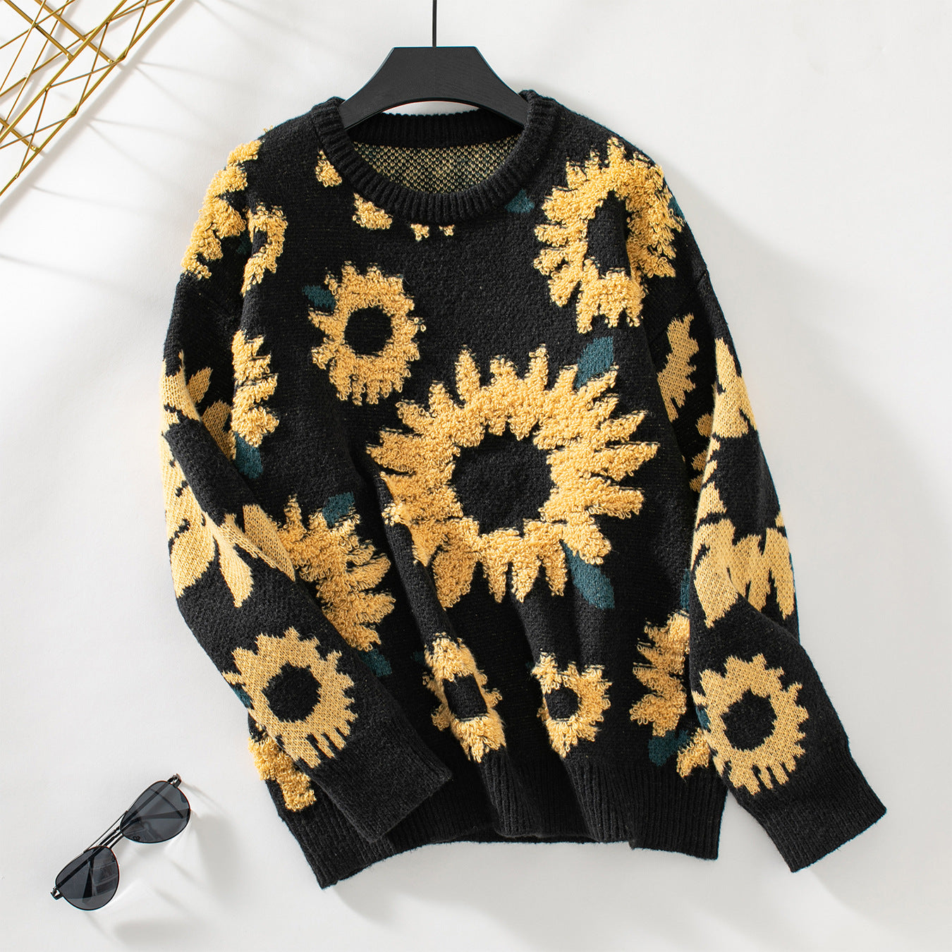 Damen kuscheliger Pullover mit Sonnenblumenmotiv Sovae