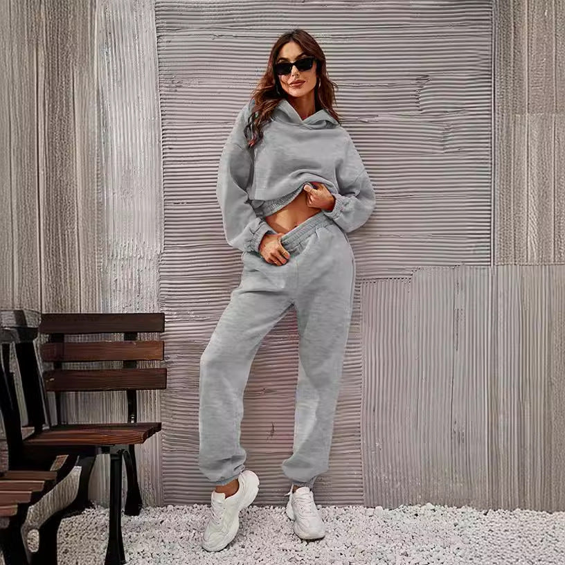 Damen bequeme Sweatpants mit Kapuze und Raffung Sovae