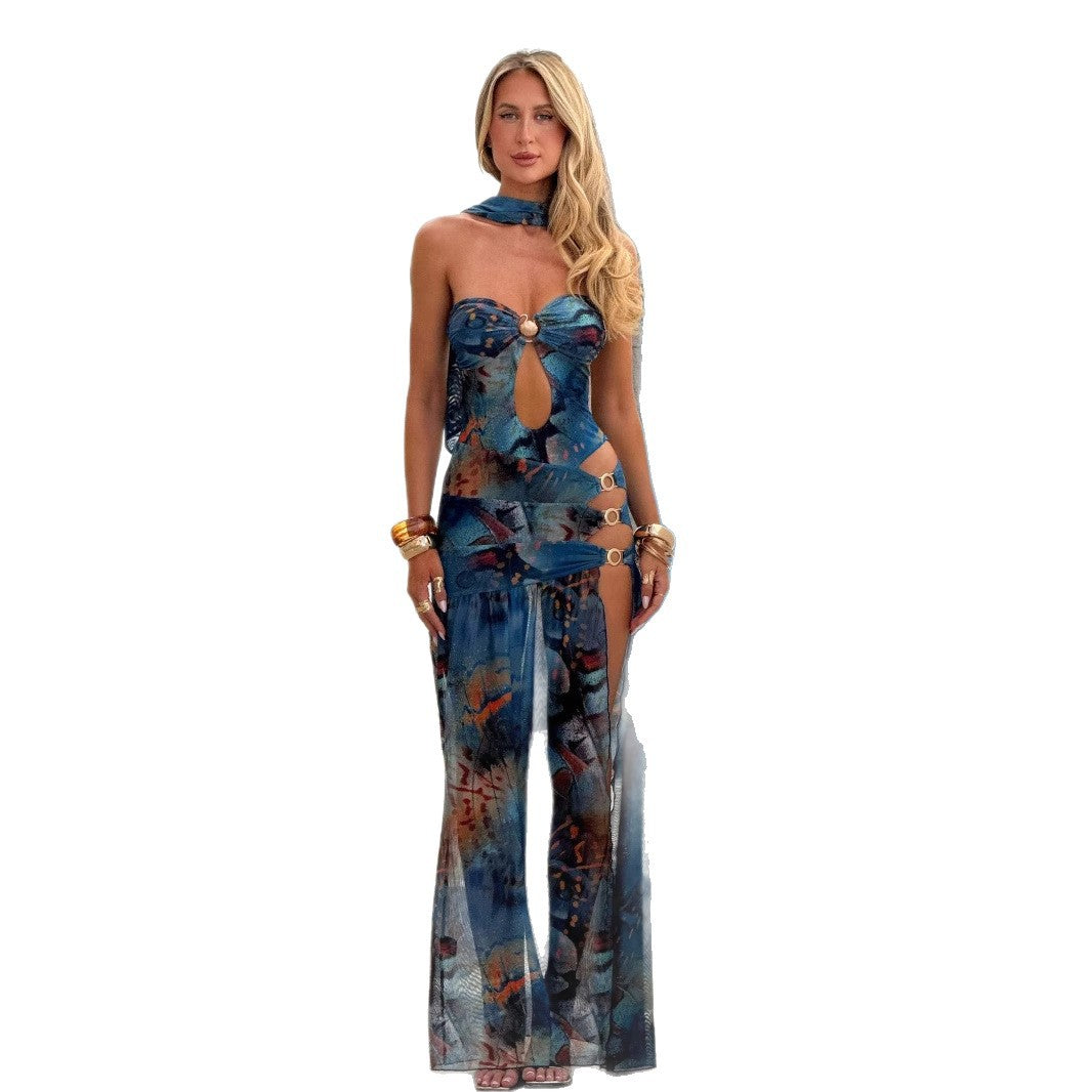 Damen Maxi-Kleid mit asymmetrischem Rücken und elegantem Cut-Out Sovae