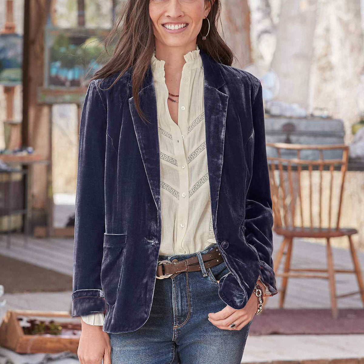 Damen Samt Blazer mit eleganten Details Sovae