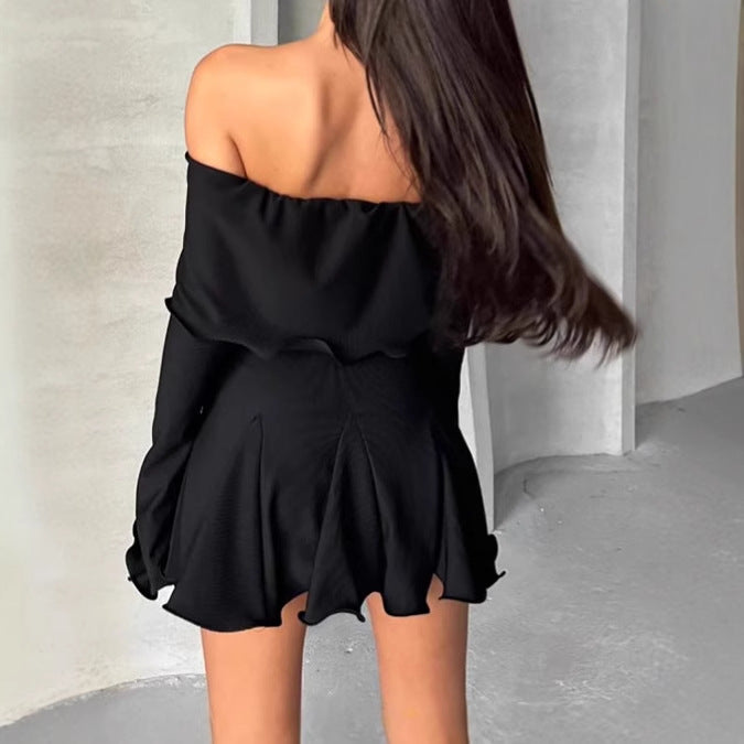 Damen Off-Shoulder Minikleid mit asymmetrischem Saum und langen Ärmeln Sovae