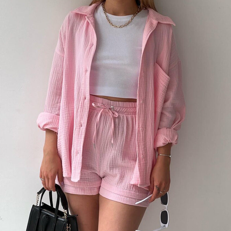 Damen lässiges Oversize-Hemd mit kurzem Schnitt und praktischen Taschen Sovae