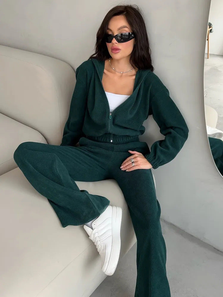 Damen cropped Kapuzenpullover aus geripptem Material Sovae