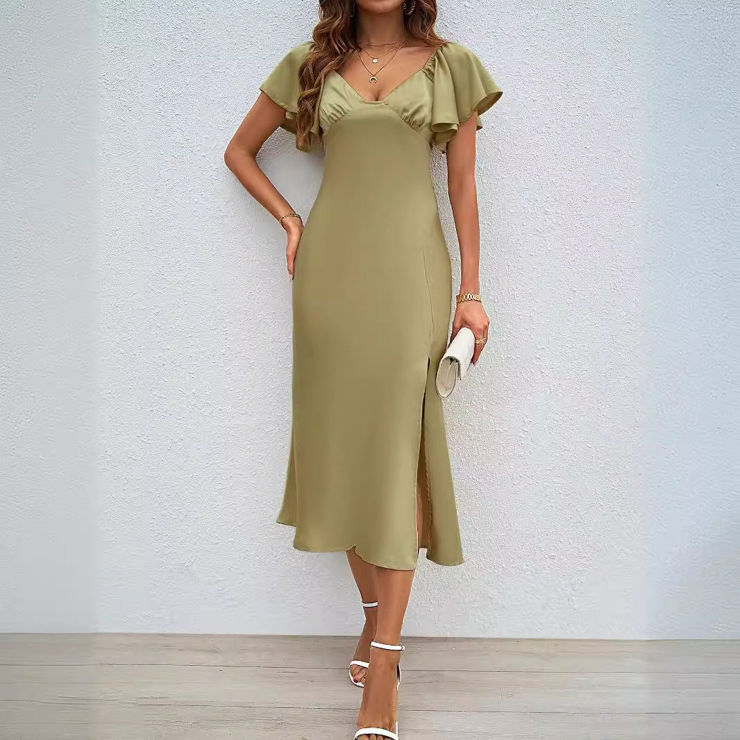 Damen Elegantes Midikleid mit voluminösen Ärmeln und V-Ausschnitt Sovae