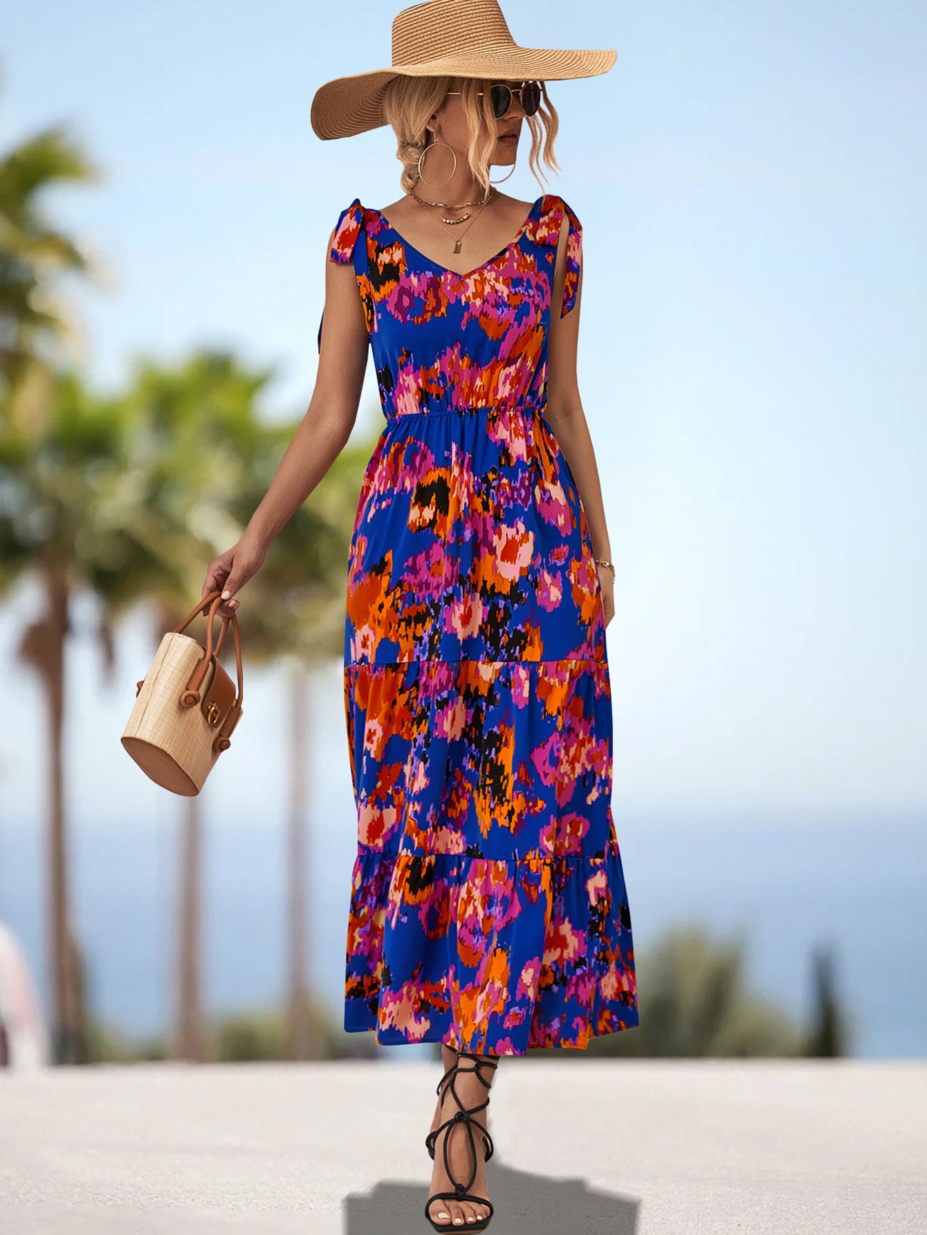 Damen Maxikleid mit verspieltem Floralprint und luftigen Trägern Sovae