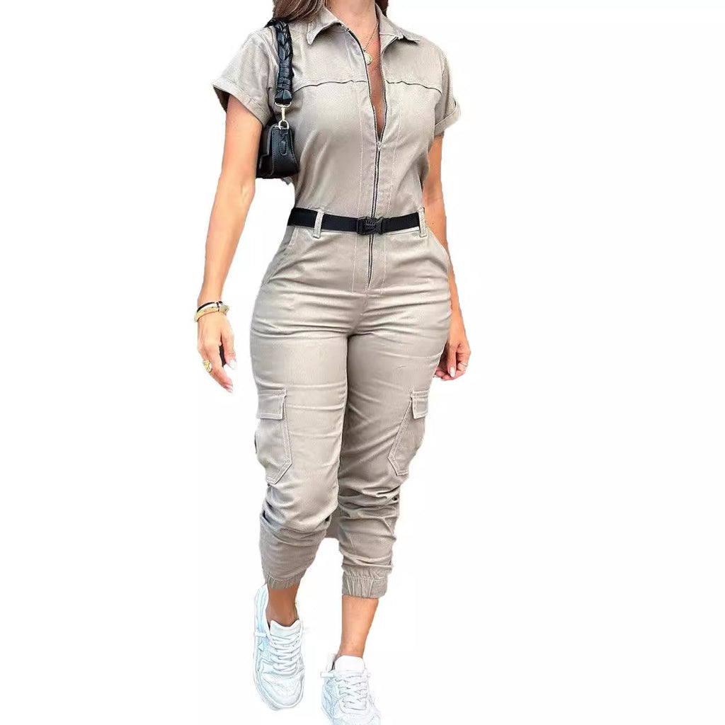 Damen Utility Jumpsuit mit funktionalen Taschen und tailliertem Schnitt Sovae