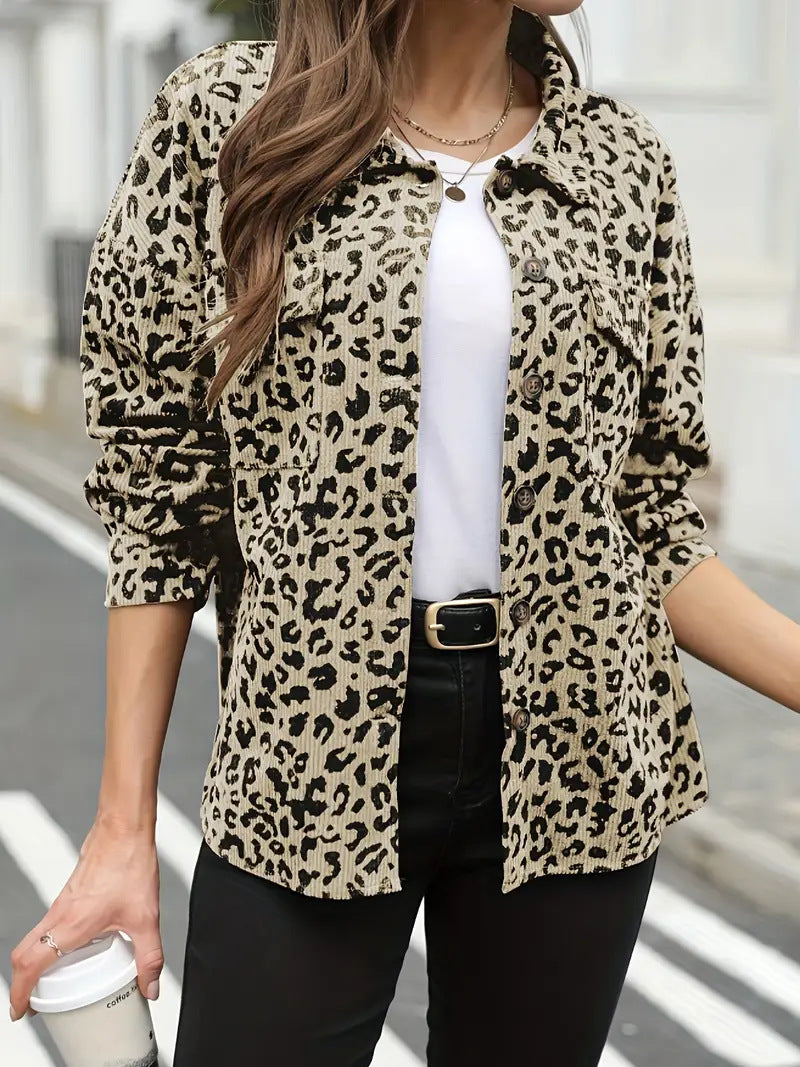 Damen Flanelljacke mit Leopardenmuster Sovae