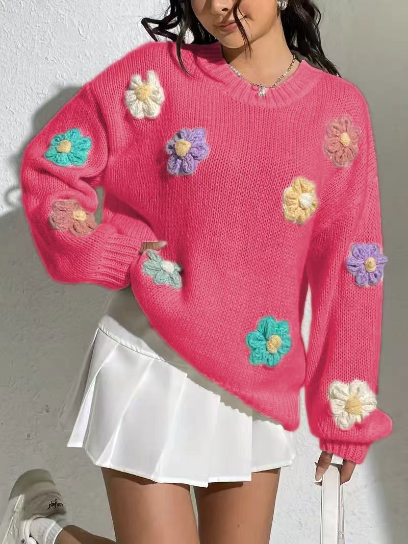 Damen blumengestickter Oversized-Pullover Sovae