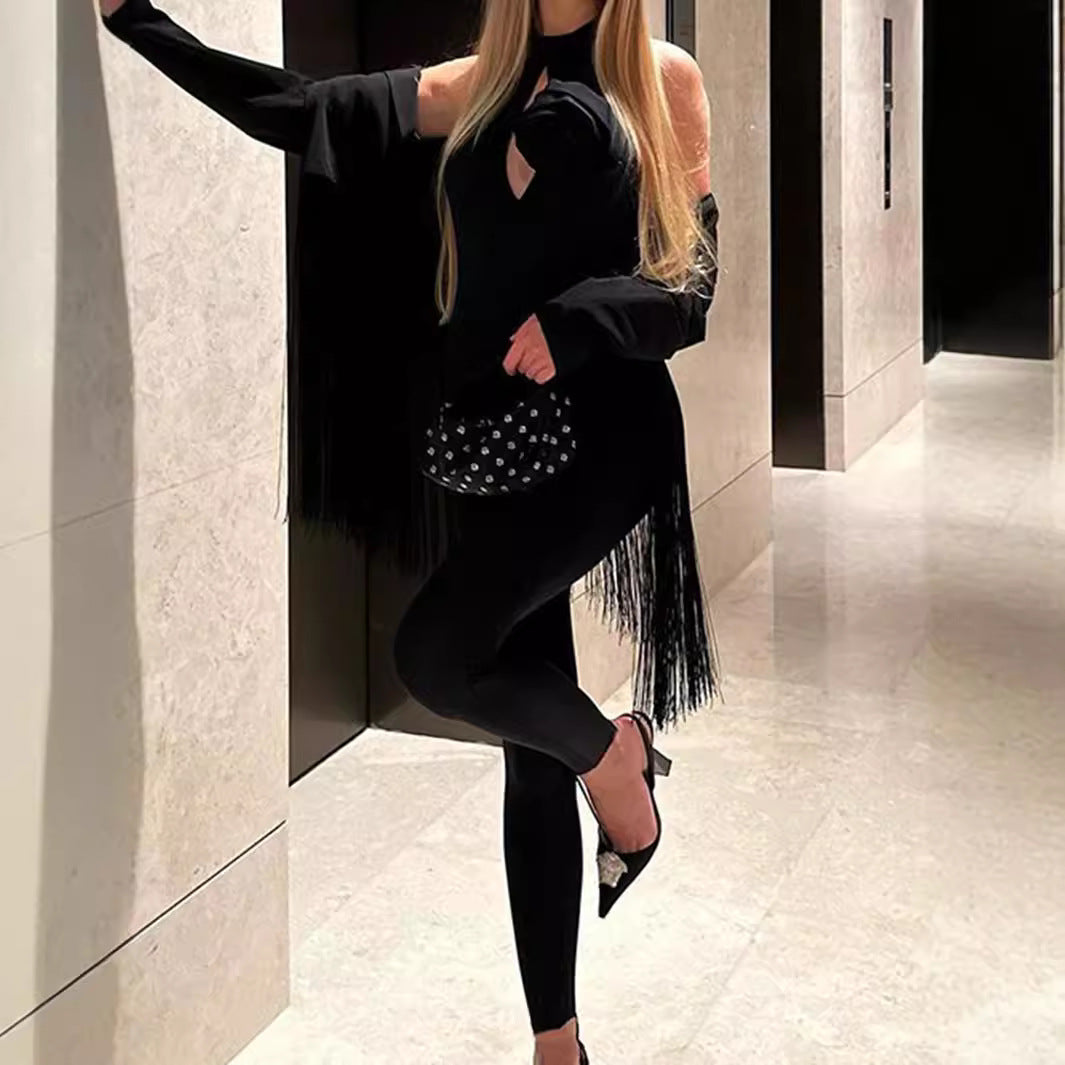 Damen Eleganter Langarm Jumpsuit mit Floral-Detail Sovae