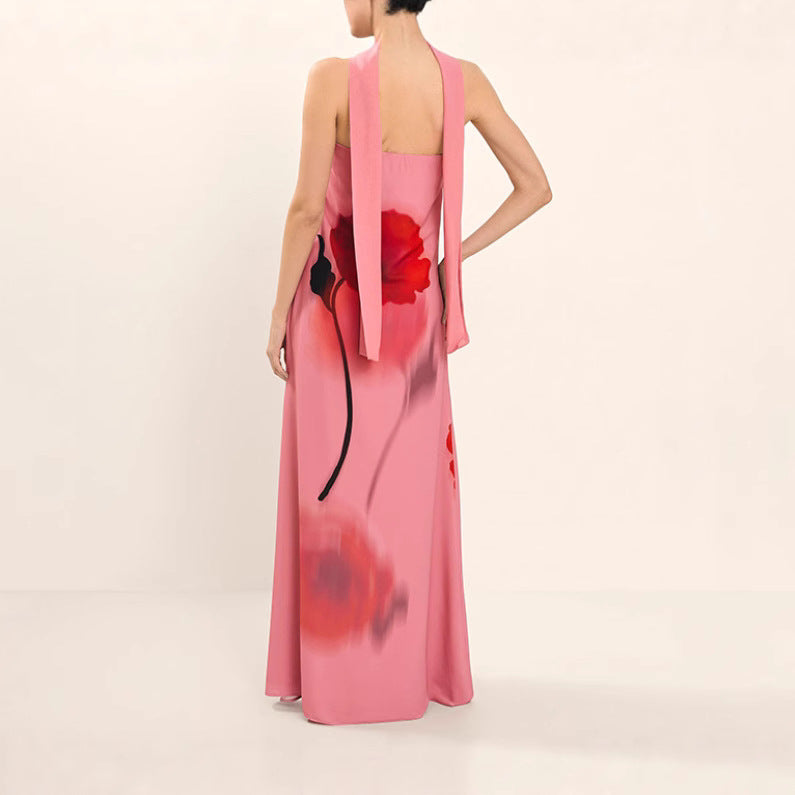 Damen Maxi-Kleid mit floralem Druck und abnehmbarem Schal Sovae