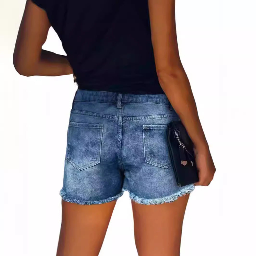 Damen Modische Denim-Shorts mit kreativen Taschen Sovae