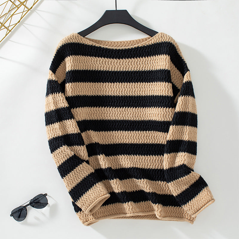 Damen lockerer Strickpullover im maritimen Streifendesign Sovae