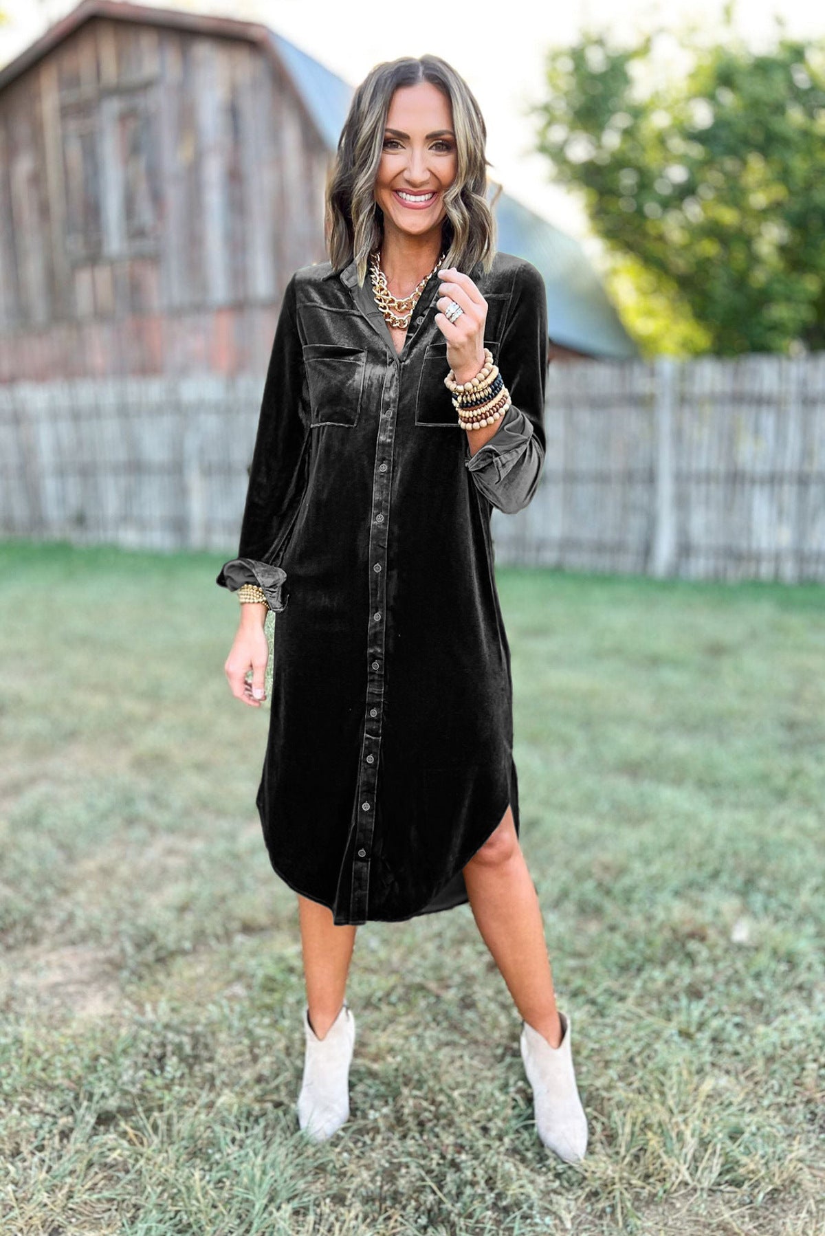 Damen Velourshemdkleid mit modernen Details Sovae