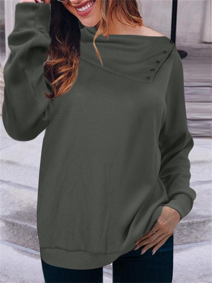 Damen eleganter Oversized Pullover mit asymmetrischem Halsausschnitt und Knopfdetails Sovae