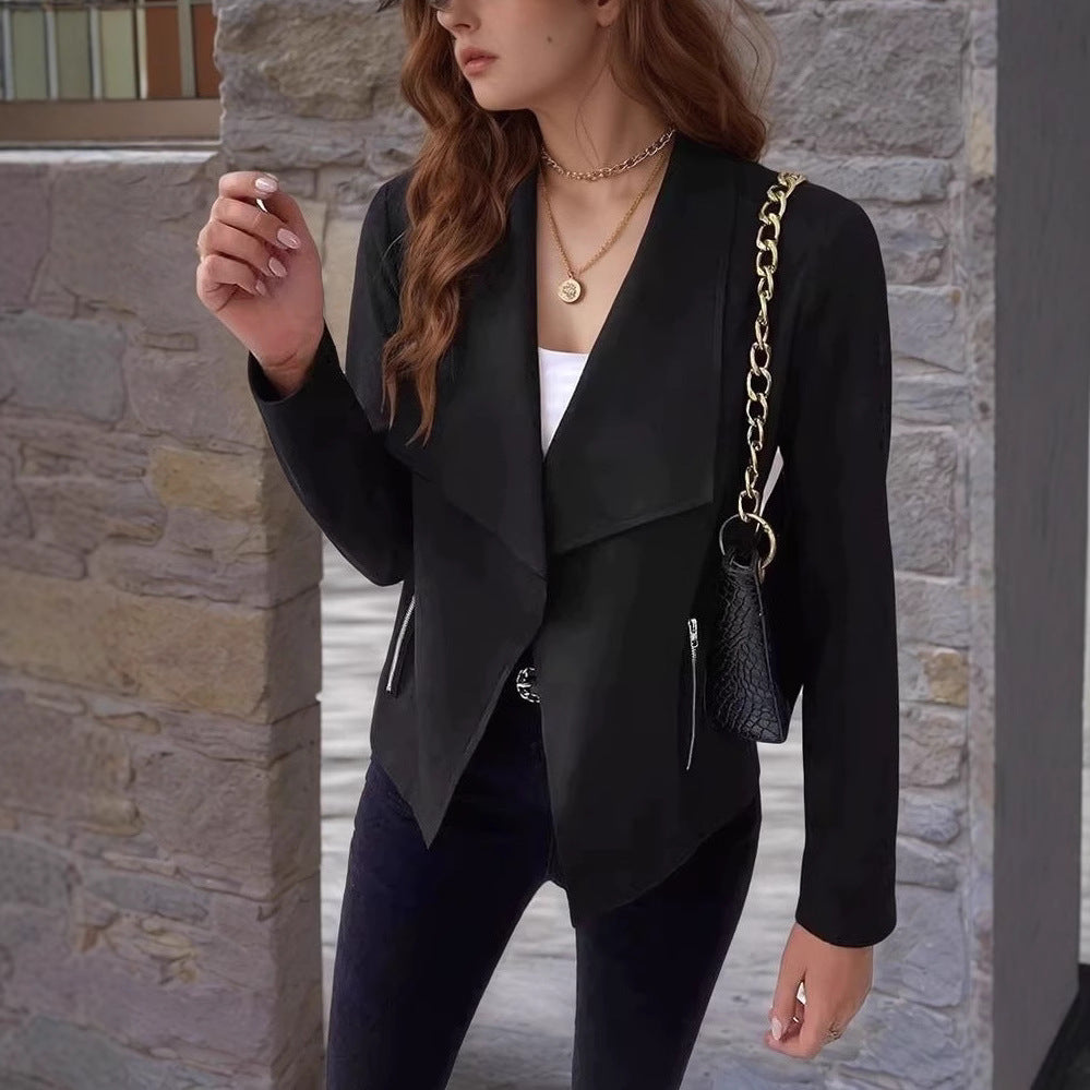 Damen elegante Velourjacke mit asymmetrischem Revers Sovae
