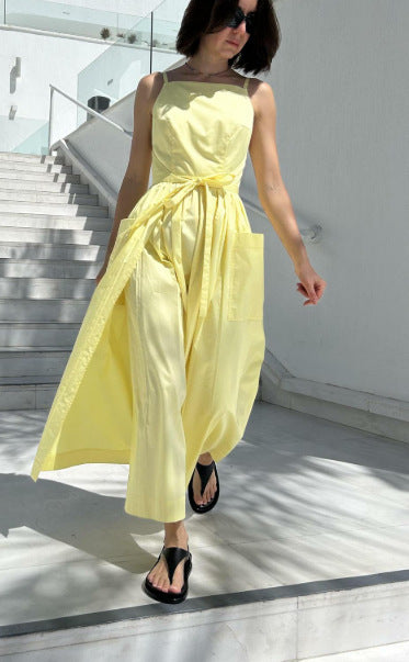 Damen Maxikleid mit Seitentaschen und bindbarem Gürtel Sovae