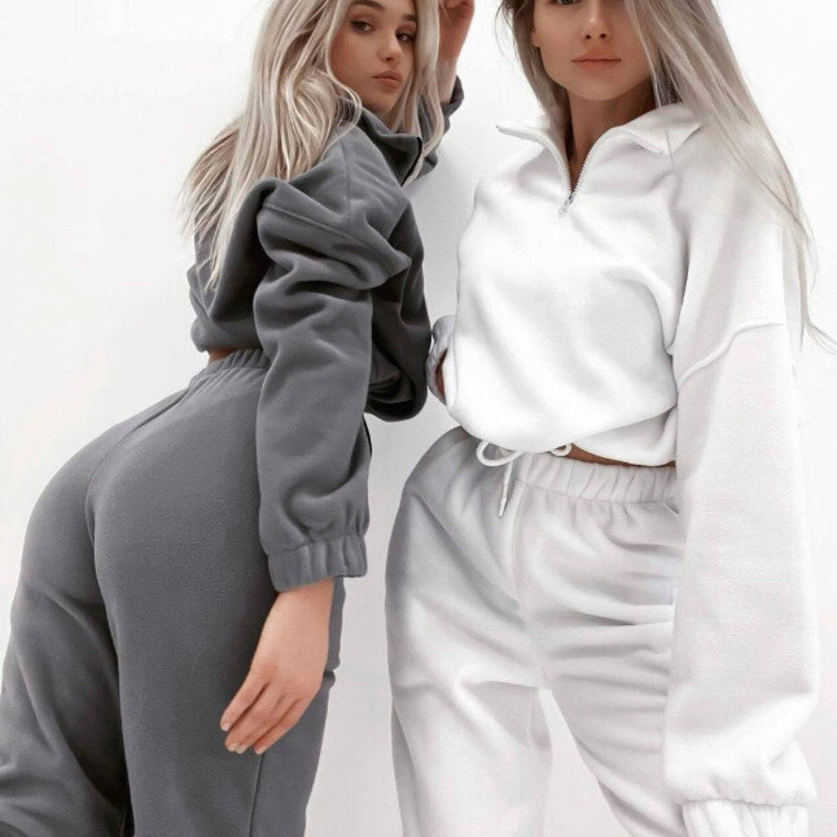 Damen bequeme Fleece-Loungejacke mit verkürztem Reißverschluss und elastischem Bund Sovae