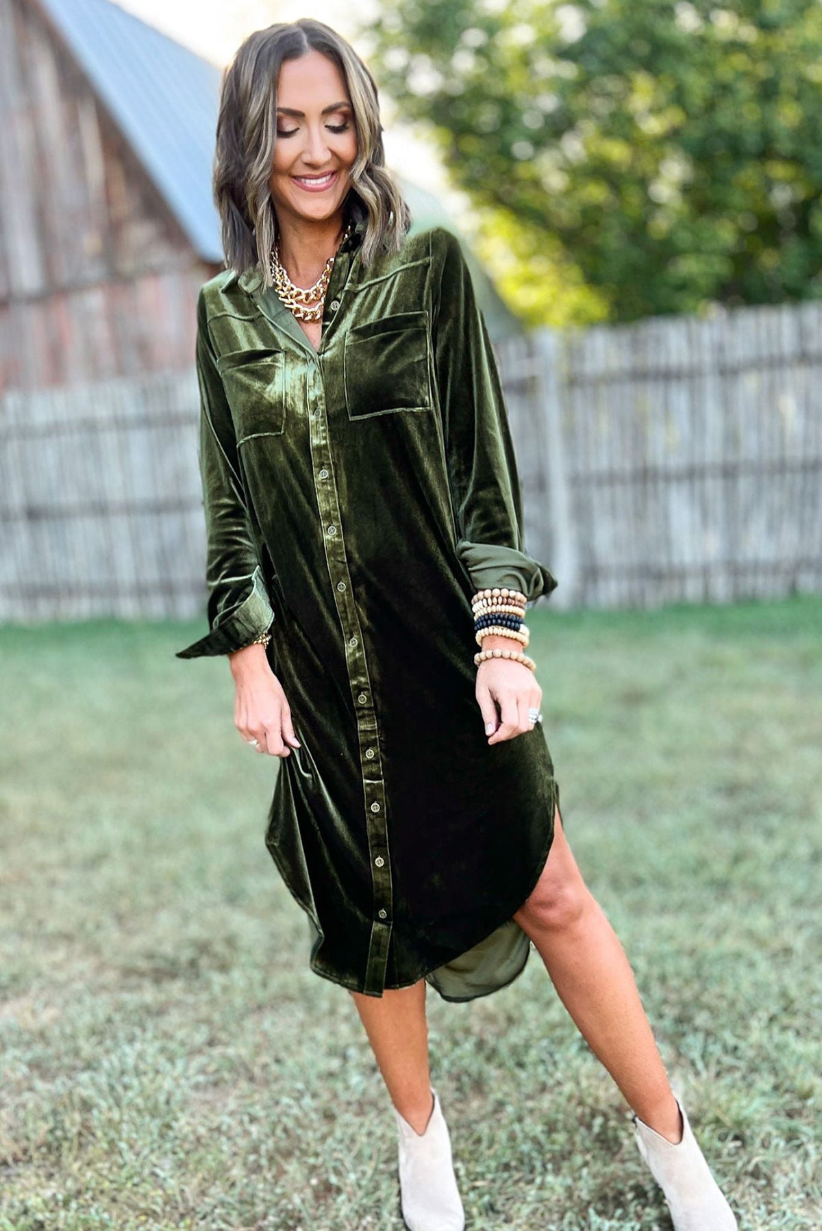 Damen Velourshemdkleid mit modernen Details Sovae