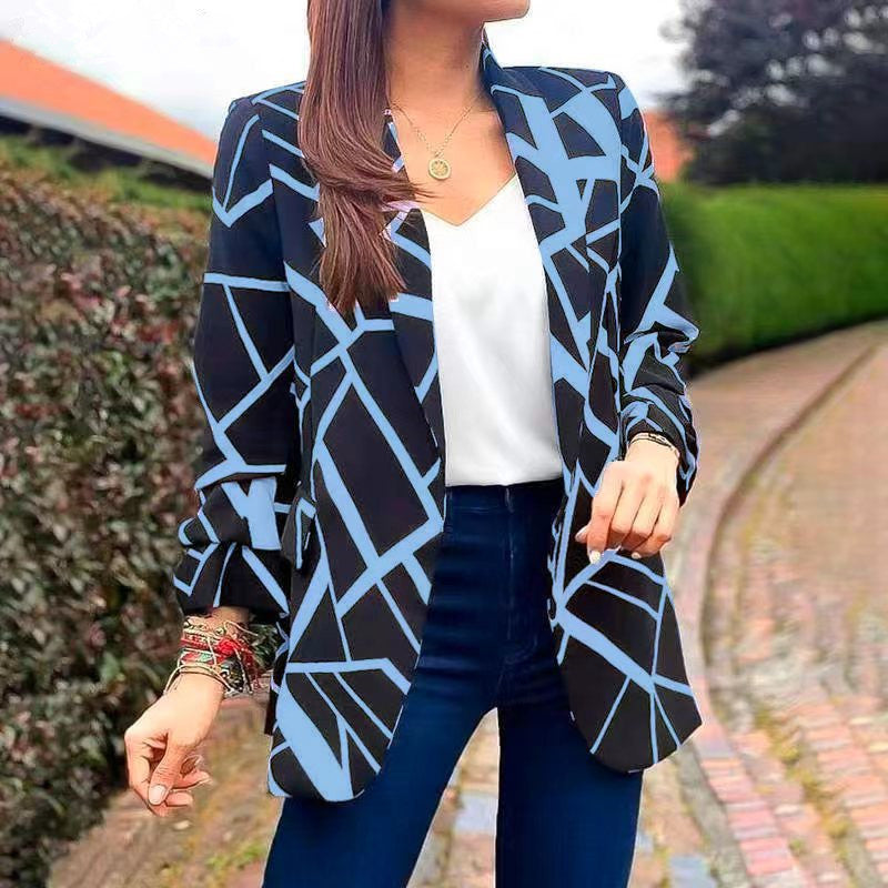 Damen Blazer mit modernem geometrischen Muster und lässiger Passform Sovae